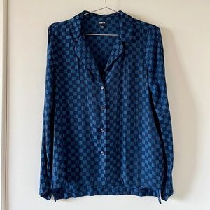 Gap Body Satin Navy Checkered Pajama Top, XS